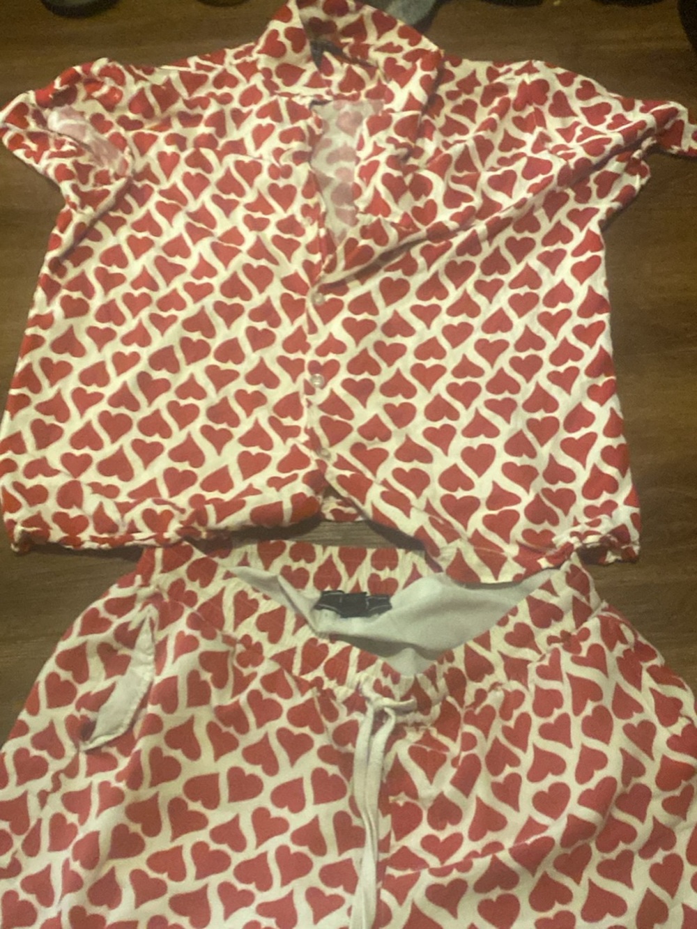 Forever 21 Red & White Heart-Print Men’s Pajama Set